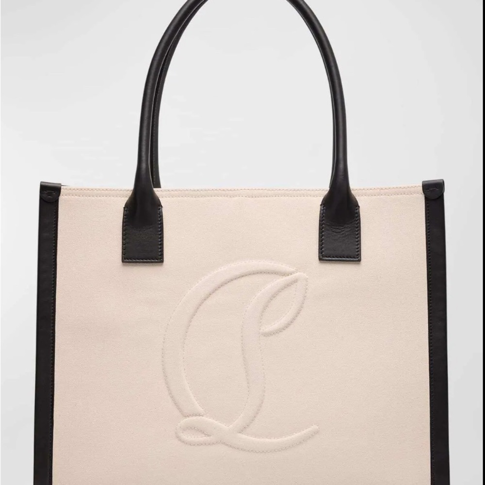 Christian Louboutin “By My Side” Cream and Black Canvas Tote